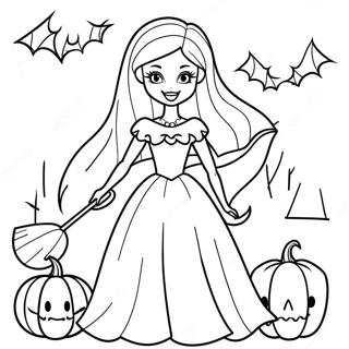 Pagina Para Colorear De Barbie De Halloween Espeluznante Con Calabaza 28055-25477