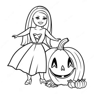 Pagina Para Colorear De Barbie De Halloween Espeluznante Con Calabaza 28055-25480