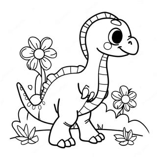 Pagina Para Colorear De Therizinosaurus Lindo Con Flores 28085-25501