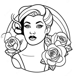 Pagina Para Colorear De Chica Pin Up Tatuada Con Rosas 28586-25882