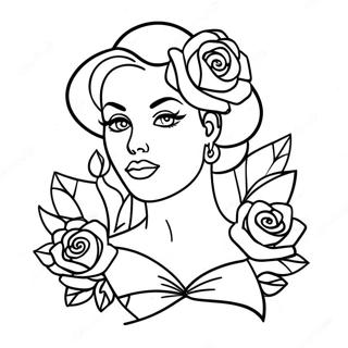 Pagina Para Colorear De Chica Pin Up Tatuada Con Rosas 28586-25883