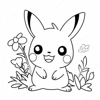 Pagina Para Colorear De Pikachu Lindo Con Flores 28697-25973