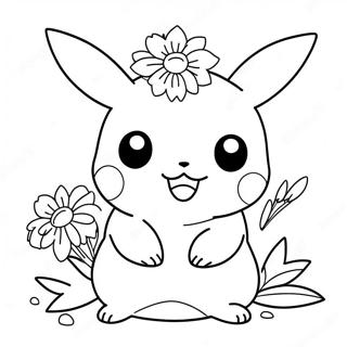 Pagina Para Colorear De Pikachu Lindo Con Flores 28697-25975