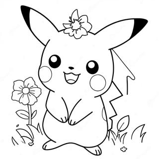 Pagina Para Colorear De Pikachu Lindo Con Flores 28697-25976