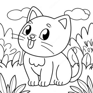 Pagina Para Colorear De Gato De Dibujos Animados Jugueton En El Jardin 2919-2366