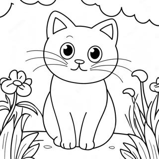 Pagina Para Colorear De Gato De Dibujos Animados Jugueton En El Jardin 2919-2368