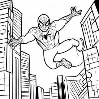 Pagina Para Colorear De Spider Man En Traje Negro Balanceandose Por La Ciudad 29598-26685