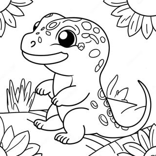 Pagina Para Colorear De Un Lindo Gecko Leopardo Con Flores 29608-26694