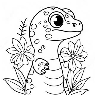 Pagina Para Colorear De Un Lindo Gecko Leopardo Con Flores 29608-26695