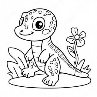 Pagina Para Colorear De Un Lindo Gecko Leopardo Con Flores 29608-26696