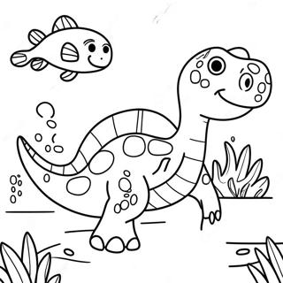 Pagina Para Colorear De Un Dinosaurio Acuatico Amigable Nadando 29778-26831