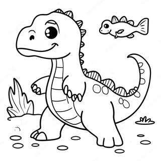 Pagina Para Colorear De Un Dinosaurio Acuatico Amigable Nadando 29778-26832