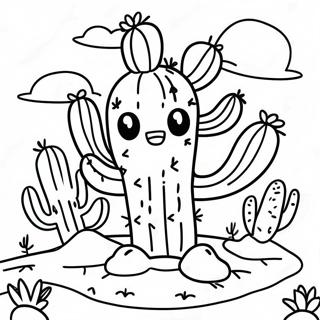 Pagina Para Colorear De Un Lindo Cactus En El Desierto 31719-16281