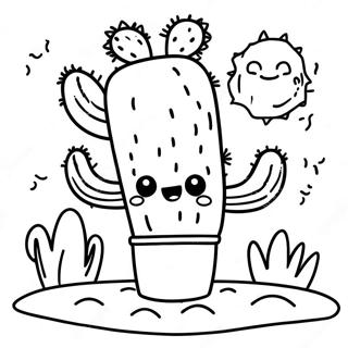 Pagina Para Colorear De Un Lindo Cactus En El Desierto 31719-16284