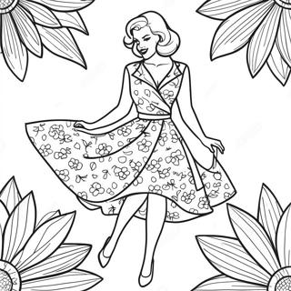 Pagina Para Colorear De Chica Pin Up Retro Con Vestido Floral 31910-16425