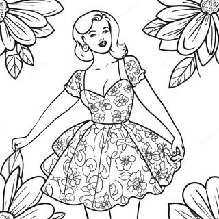 Pagina Para Colorear De Chica Pin Up Retro Con Vestido Floral 31910-16426