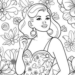 Pagina Para Colorear De Chica Pin Up Retro Con Vestido Floral 31910-16428