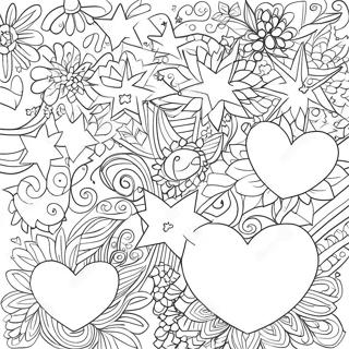 Pagina Para Colorear De Corazones Brillantes Y Estrellas Centelleantes 32602-16964