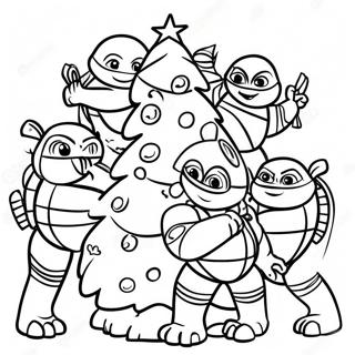 Pagina Para Colorear De Tortugas Ninja Festivas Decorando Un Arbol 33622-17775