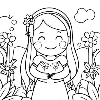 Pagina Para Colorear De La Linda Mary Jane En Un Jardin De Flores 33662-17806