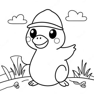 Pagina Para Colorear De Psyduck Divertido Con Sombrero 34453-28703