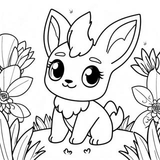 Pagina Para Colorear De Un Lindo Leafeon En Un Campo De Flores 36094-30114