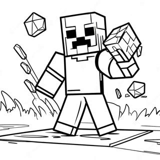 Pagina Para Colorear De Steve De Minecraft Con Armadura De Diamante En Accion 36675-30558