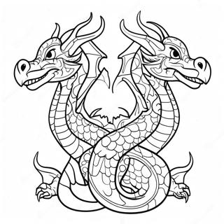 Pagina Para Colorear De Un Majestuoso Dragon De Tres Cabezas 36886-30739