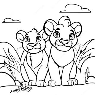 Pagina Para Colorear De Simba Y Kiara En El Atardecer 37366-31112