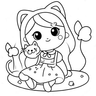 Pagina Para Colorear De Chica Kawaii Con Gato Lindo 37425-31154