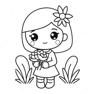 Pagina Para Colorear De Chica Kawaii Adorable Sosteniendo Flores 37426-31157