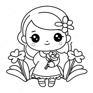 Pagina Para Colorear De Chica Kawaii Adorable Sosteniendo Flores 37426-31158