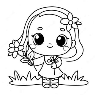 Pagina Para Colorear De Chica Kawaii Adorable Sosteniendo Flores 37426-31159