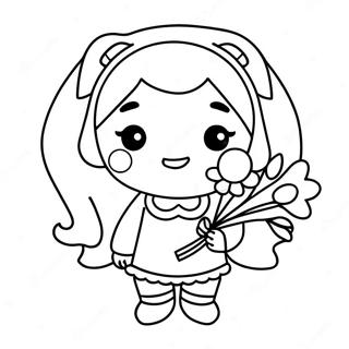 Pagina Para Colorear De Chica Kawaii Adorable Sosteniendo Flores 37426-31160