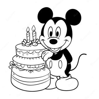 Pagina Para Colorear De Mickey Mouse Con Pastel De Cumpleanos 37697-31366