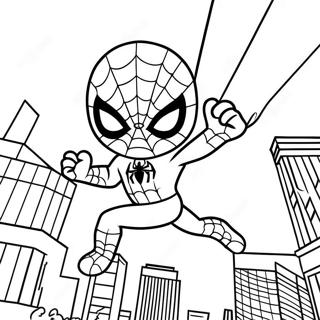 Pagina Para Colorear De Chibi Spiderman Balanceandose Por La Ciudad 37997-31605