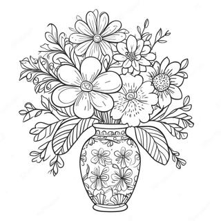 Pagina Para Colorear De Flores Coloridas En Un Jarron Decorativo 38117-31705