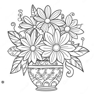 Pagina Para Colorear De Flores Coloridas En Un Jarron Decorativo 38117-31706