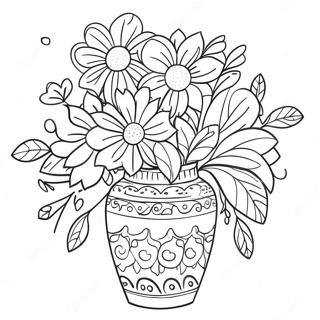 Pagina Para Colorear De Flores Coloridas En Un Jarron Decorativo 38117-31707