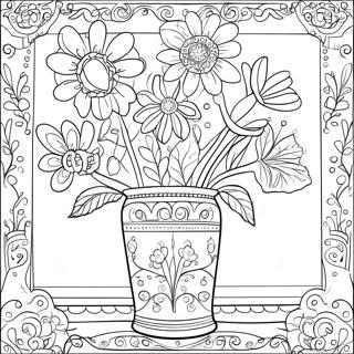 Pagina Para Colorear De Flores Coloridas En Un Jarron Decorativo 38117-31708