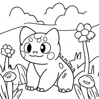 Pagina Para Colorear De Bulbasaur En Un Jardin De Flores 38407-31926