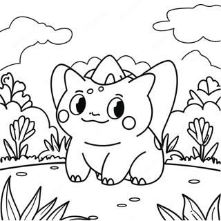 Pagina Para Colorear De Bulbasaur En Un Jardin De Flores 38407-31927