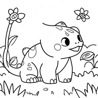 Pagina Para Colorear De Bulbasaur En Un Jardin De Flores 38407-31928