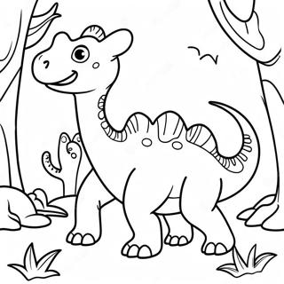 Pagina Para Colorear De Un Lindo Parasaurolophus Jugando En El Bosque 38667-32138