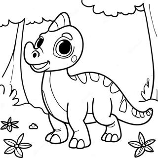 Pagina Para Colorear De Un Lindo Parasaurolophus Jugando En El Bosque 38667-32139