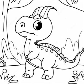 Pagina Para Colorear De Un Lindo Parasaurolophus Jugando En El Bosque 38667-32140