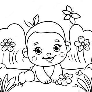 Pagina Para Colorear De La Linda Bebe Jasmine En Un Jardin De Flores 38707-32162