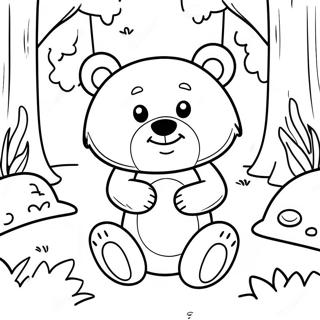 Pagina Para Colorear De Un Lindo Oso Pequeno En Un Bosque 39408-32713