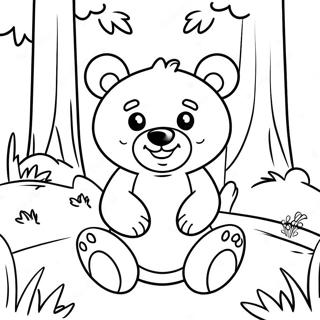 Pagina Para Colorear De Un Lindo Oso Pequeno En Un Bosque 39408-32714