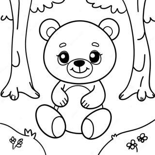 Pagina Para Colorear De Un Lindo Oso Pequeno En Un Bosque 39408-32715